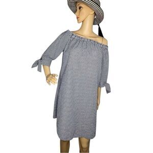 Tacera Gingham Off Shoulder Dress Black White 3/4 Sleeve Size Medium
